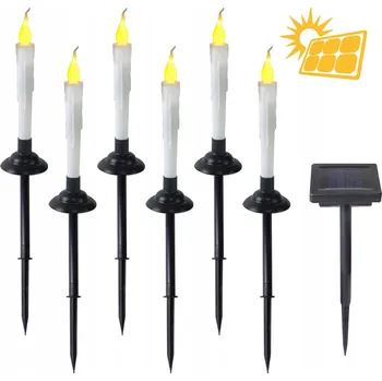 Venkovní osvětlení 6x LED Solární Zahradní Sloupek - Kulatý Zapichovací Stojací Venkovní Svítidlo