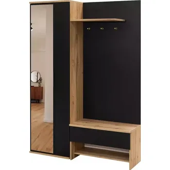 Předsíňová stěna Předsíňová Stěna Milo 140 dub wotan/černá/zrcadlo