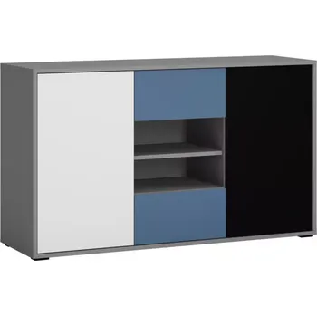 Kancelářská sestava Komoda Laser LASK02B 2D2S šedá platina/černá perla/bílý alpský/modrá