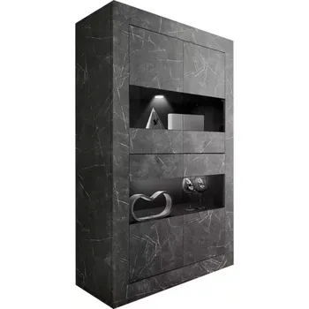 Obývací stěna Vitrína Basic mramor šedá/antracit