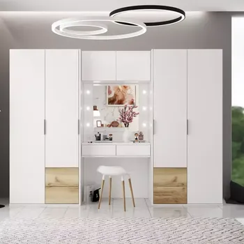 Ložnicová sestava Skříň Latina s toaletním stolkem bílá/dub grad natural se zrcadlem