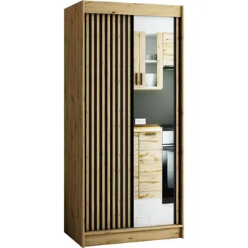 Kancelářská sestava Skříň Lamelo 2 100 dub artisan/černá/zrcadlo