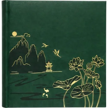 Fotoalbum Fotoalbum zasouvací na 200 fotografií 10x15 šitý popisovací lotus zelený rodinný
