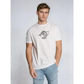 Dámské oblečení Sinsay - Bavlněná košilka s potiskem Tom and Jerry - krémová - 223HL-01X - 223HL-01X-XS