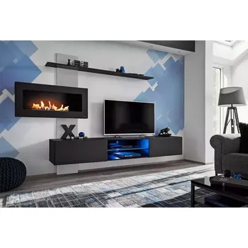 Obývací stěna Obývací Stěna Flame B + biokrb černá/šedá