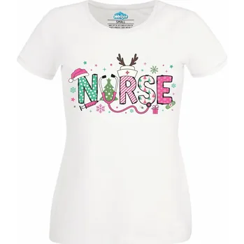 Dámské tričko Dámské tričko Vánoční Zdravotní Sestrička Nurse (Velikost: 3XL, Barva: Bílá)