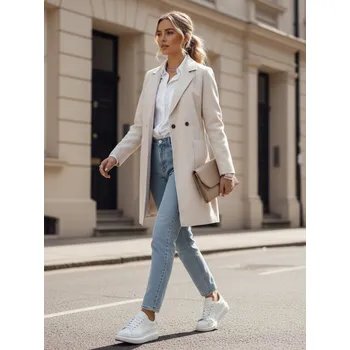 Dámský kabát Dámský kabát oversize LINNORE hladký dlouhý NY0702 Barva: Béžová, Velikost: ONE SIZE