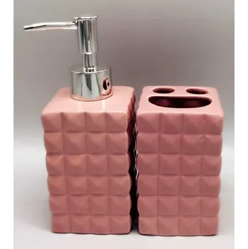 Držák na kartáček ELEGANTNÍ KOUPELNOVÁ SADA PUDROVÁ RŮŽOVÁ – DÁVKOVAČ A KELÍMEK NA KARTÁČKY