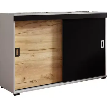 Kancelářská sestava Komoda Retro 140 Bílý/Craft/Černá + Rukojeti Bílý I Černá