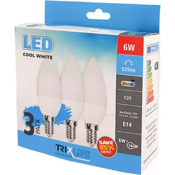 Žárovka LED Žárovky 6W E14 C35 6500K sada 3 kusy
