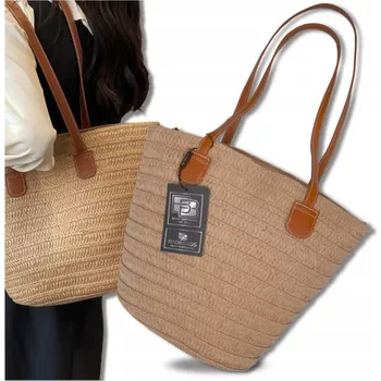 Plážová taška Slaměná taška BB5 (Dámská slaměná taška BB5 – velká béžová taška na pláž i do města)