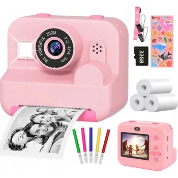 Digitální fotoaparát DRUKUŚ INSTANTNÍ FOTOAPARÁT PRO DĚTI MINI TISKÁRNA 13 ROLEK a KARTA 32GB