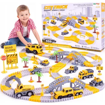 autodráha AUTODRÁHA ZÁVODNÍ VLÁČKODRÁHA VELKÝ STAVEBNÍ PLÁN AUTO SADA PUZZLE 255 KUSŮ