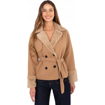 Dámský kabát Rue Paris dámský béžový kabát klasického střihu bez kapuce univerzální velikost