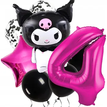 Balónek SADA BALÓNKŮ narozeninová dekorace Kuromi ČÍSLICE 4 ANIME kawaii