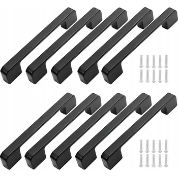 Obraz UCHWYT MEBLOWY CZARNY UCHWYT 10SZT PRO NÁBYTEK SKŘÍŇKY PEVNÝ KUCHYŇSKÝ 128 MM