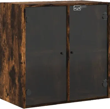 Komoda Nástěnná skříňka se skleněnými dvířky, kouřový dub, 68x37x68,5 cm