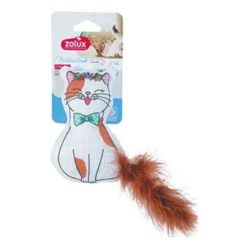 Hračka pro kočku Zolux Textilní kočička s hnědým peříčkovým ocáskem 13 cm