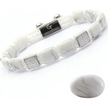 Náramek Pánský náramek s plochými energetickými kameny Bílý Howlit