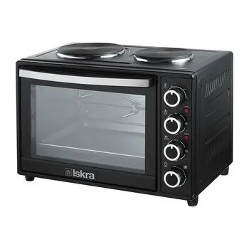 Vestavná trouba ISKRA, mini trouba 38 l s dvouvařičem a otočným grilem HL38RCT, černá