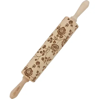 Váleček na těsto Gravírovaný váleček na dort Goody Woody, 46 cm, bukové dřevo, design divoké růže