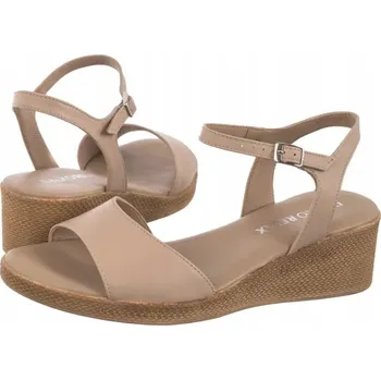 Dámské sandále RYŁKO béžové dámské kožené sandály na nízké platformě velikost 38