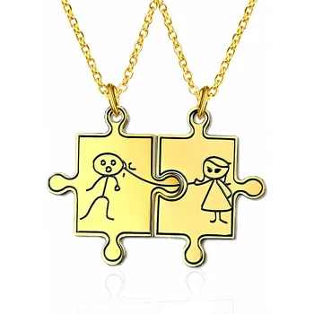 Přívěsek Double přívěšek puzzle panáček a panenka Zlatý - Model BEZ ŘETÍZKŮ (pouze přívěsky)