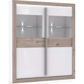 Obývací stěna Vitrína Canne 133 cm Dub Nealson/Bílý Lesk