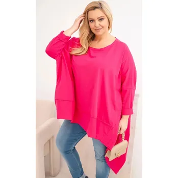 Dámské oblečení Dámská tunika Plus Size z bavlny s asymetrickým spodním lemem fuchsie UNI