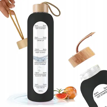 Láhev SKLENĚNÁ LAHVIČKA 750 ML SILIKONOVÉ POUZDRO MOTIVAČNÍ ODMĚRKA LAHEV NA PITÍ