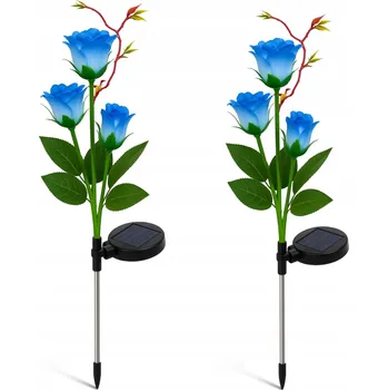 Venkovní osvětlení Solární Lampa LED Modrá Růže 80 cm, 3 květy, IP65, Snímač soumraku
