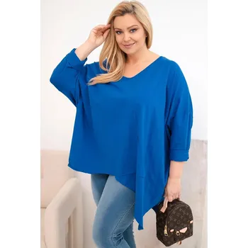 Dámská halenka Dámská bavlněná blůza Plus Size s asymetrickým lemem a výstřihem do V chabrová UNI