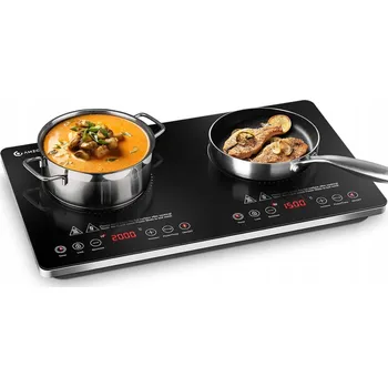 Varná deska Indukční varná deska AMZCHEF, 2 plotýnky, 3500W, s regulací výkonu a časovačem na 4 hodiny