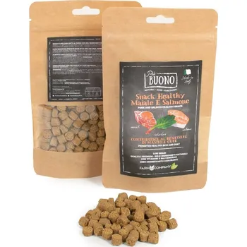 Krmivo pro psa Farm Company PIU BUONO pamlsky pro psy s vepřovým a lososem 90g EXP 28.02.2026