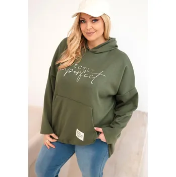 Dámské oblečení Dámská mikina Plus Size s kapucí a potiskem khaki UNI