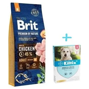 BRIT Premium By Nature Adult M 15kg + Obojek Kiltix 70 cm
