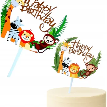 Jedlá dekorace na dort ZÁPICH DO DORTU Zvířátka HAPPY BIRTHDAY 16 cm NAROZENINY