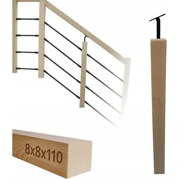 Bukový hranol / sloupek 6x6x110 cm s černým čepem pro čtvercové madlo