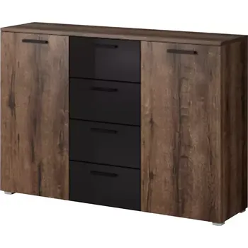 Kancelářská sestava Komoda Galaxy 132 cm Dub Monastery/D.M. Černá Lesk