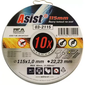 Příslušenství k brusce Sada řezných kotoučů ocel/INOX 115 x 1mm 10 ks v plechovém boxu