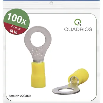 Kabelové oko Quadrios 22C460 kulaté kabelové oko Průřez (max.)=6.0 mm² Ø otvoru=10.5 mm částečná izolace žlutá 1 sada