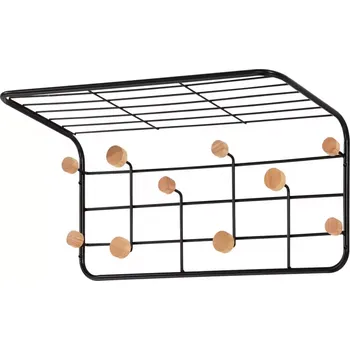 Nástěnný věšák s poličkou a háčky G6938 černá/přírodní