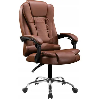 Otočné křeslo hnědé kožené s nastavitelnou výškou a područkami