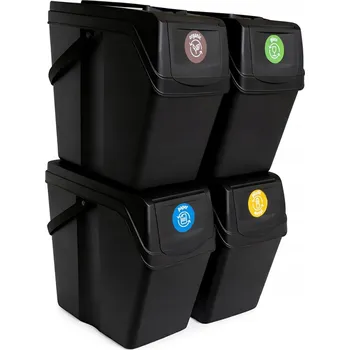 Odpadkový koš KADAX SADA KOŠŮ NA TŘÍDĚNÝ ODPAD 4x25L S NÁLEPKAMI, POPELNICE