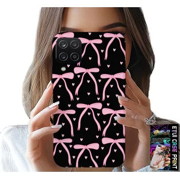 Pouzdro na mobilní telefon POUZDRO PRO SAMSUNG A12 / M12 - ČERNO RŮŽOVÉ STUŽKY S MAŠLIČKAMI