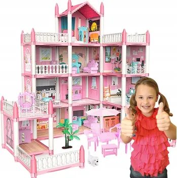 Panenka DOMEČEK PRO PANENKY VILA PRO DĚTI RŮŽOVÝ DIY 4 PATRA + NÁBYTEK A DOPLŇKY