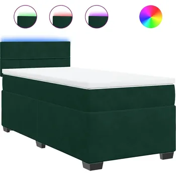 Postel Kontinentální postel tmavě zelená 200x100x100,5 cm s LED osvětlením