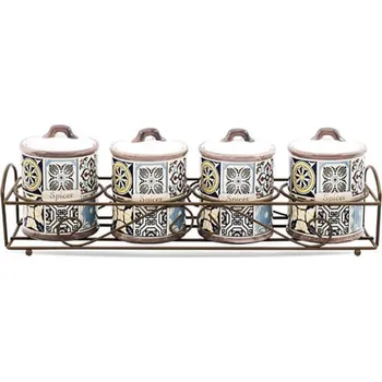 Dóza na potraviny Dovolená v Portu Sada keramických nádobek Maestro, 5 kusů, objem 200 ml, ideální na koření, s kovovým stojánkem, MR-20005-04CS