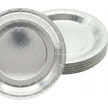 Party nádobí Velké PAPÍROVÉ TALÍŘKY Stříbrné 22cm na Oslavu KARNEVAL 8 kusů