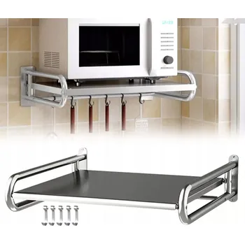 police ZÁVĚSNÁ POLICE NA MIKROVLNNOU TROUBU, NÁSTĚNNÝ DRŽÁK MIKROVLNNKY S 5 HÁKY